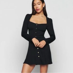 Reformation Indira Elegant Long Sleeve Black Dress Sz US 12,
